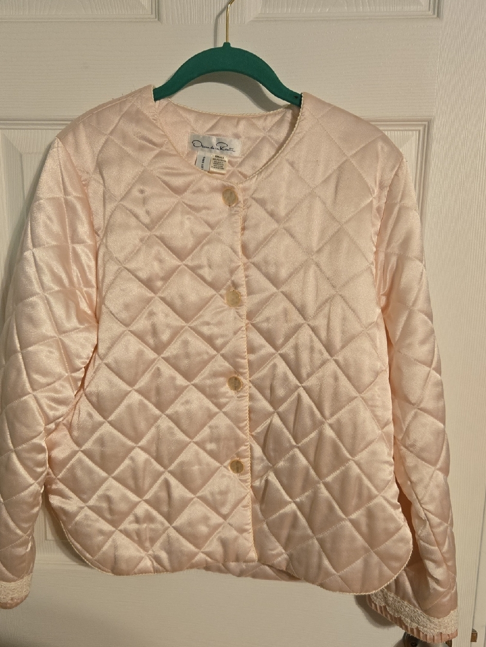 Oscar de la Renta Pale Pink Quilted Satin Jacket Vintage